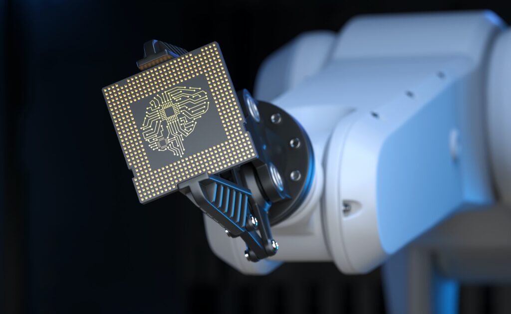 Robotic Arm Holding an Artificial Intelligence Computer Processor Unit