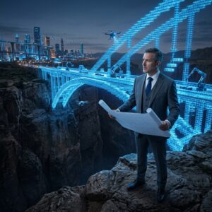 Directivo evaluando la preparación de una empresa para implementar inteligencia artificial mediante análisis de datos y procesos empresariales.