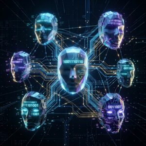 Equipo directivo analizando riesgos de identidades no humanas y agentes de inteligencia artificial en sistemas empresariales.