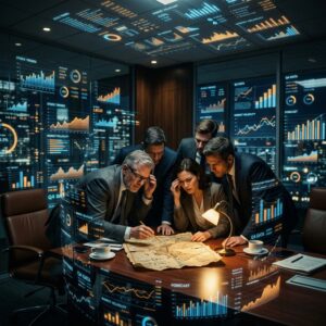 Equipo ejecutivo analizando productos de datos e inteligencia empresarial para unificar información y mejorar la toma de decisiones con Inteligencia Artificial.