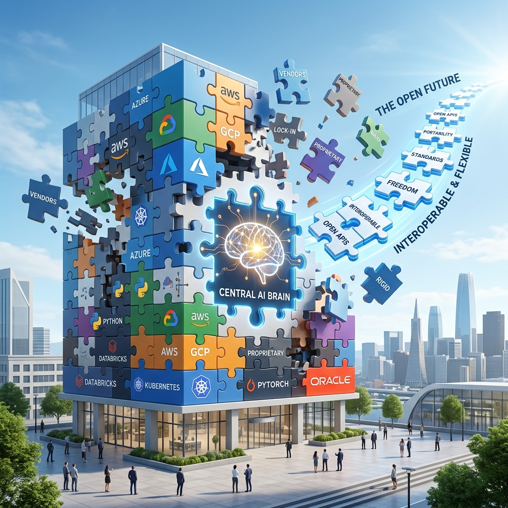 Empresa fortaleciendo su soberanía digital mediante Inteligencia Artificial, arquitectura tecnológica abierta e integración de plataformas empresariales.